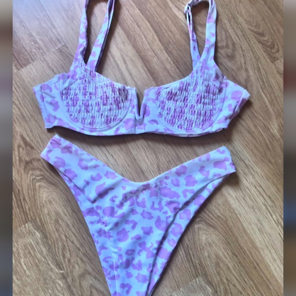 light pink and white leopard print zaful bikini